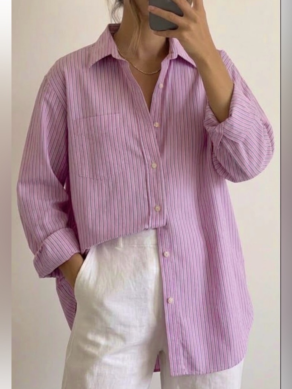 Ralph Lauren Striped Oversized Button Down Shirt Size Large Womens Pink Blue